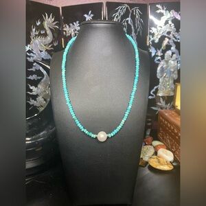 Vintage Lucas Lameth faceted Amazonite freshwater pearl sterling necklace
